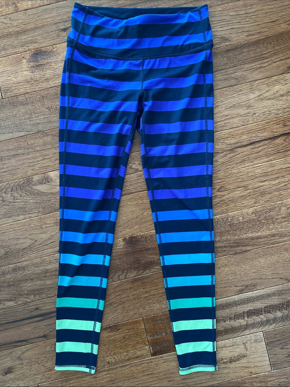 Athleta Black, Blue & Teal Striped High-Rise Leggings